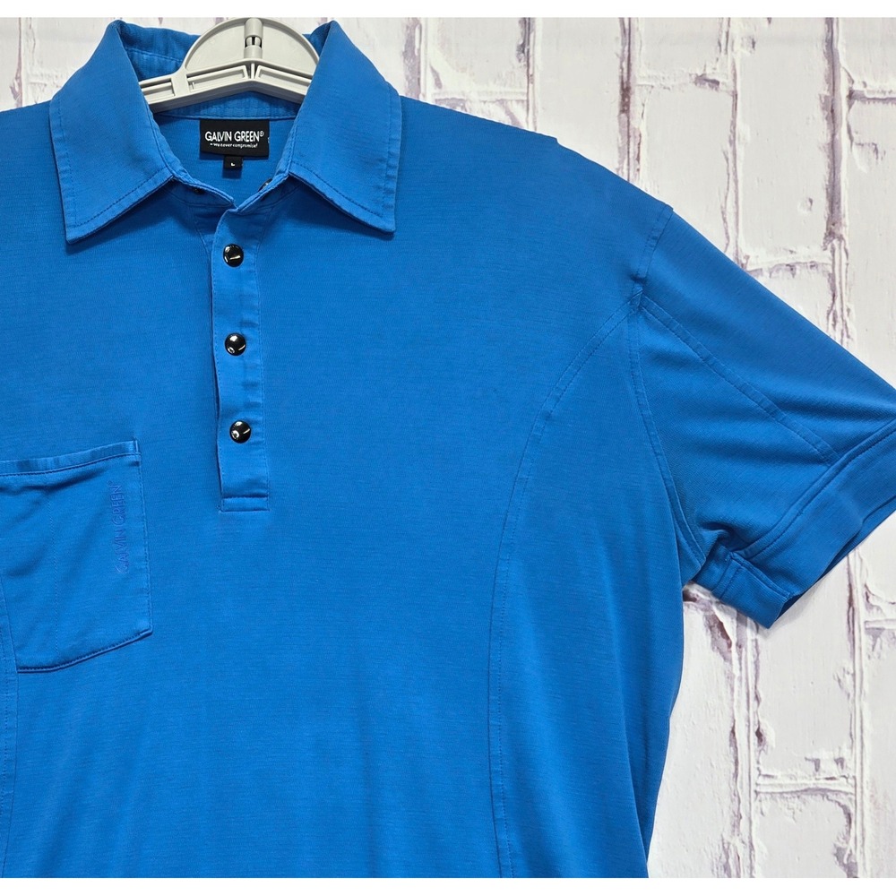 Galvin Green Mens Blue Short Sleeve Golf Polo Shirt Sz Large Cotton Snap Buttons
